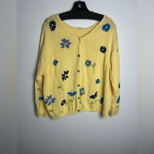 VTG Cardigan Sweater Floral Embroidery Size 2X Academia knitted Granola girl